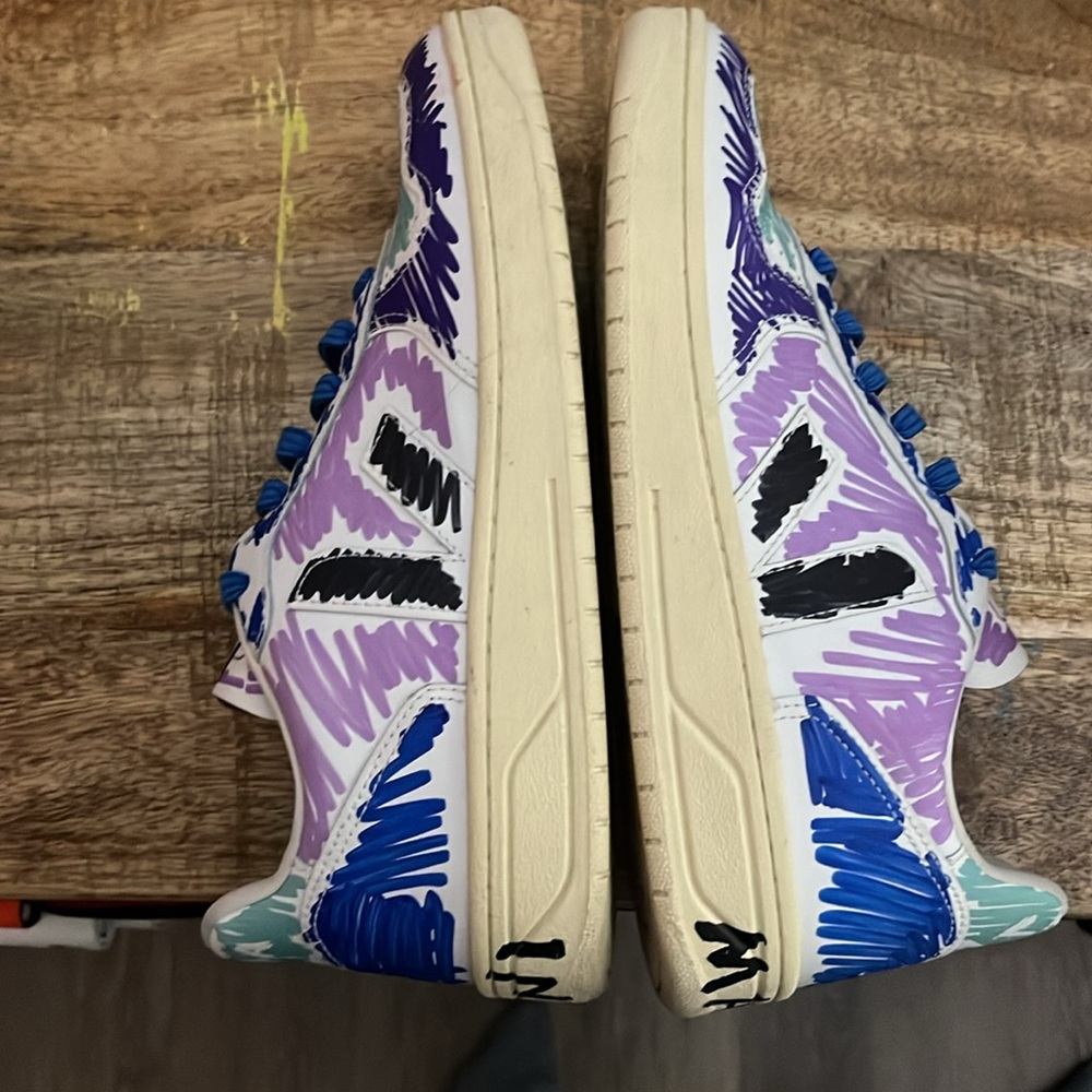 Marni X Veja  V10 Dark Violet Orchid Black Scribble Logo Sneakers..Size 40 🤩 - Picture 4 of 8